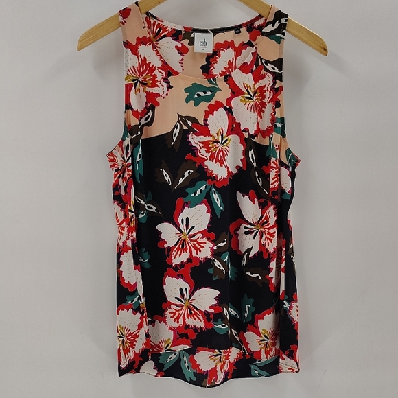 Cabi Hibiscus Blouse 5542 Black Multicolor Sleeveless Top Size Medium - Picture 1 of 7
